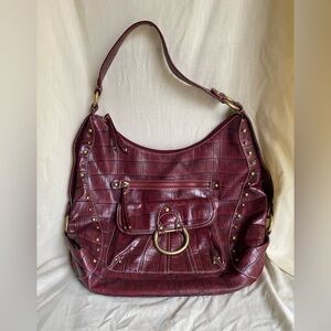 Pritzi Women’s Dark Red Faux Croc Shoulder Bag With Brass Tone Accents